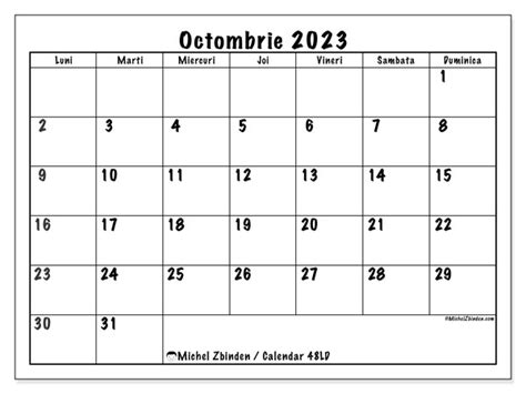 calendar luna octombrie 2023